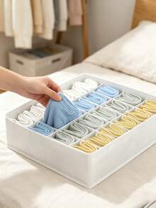 3 Pcs 24 Grid Grey/Pink/White/Beige Drawer Divider OrganizerWardrobe Storage Rack Sock Holder For Handkerchiefs Ties Belts For Bedroom Closet Dormitory Office Travel Gift For Housewarming Holiday Party Home Organization Solution - Multicolor - View 3