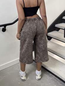 Alexandranx 女款春夏街頭風復古水洗做舊舒適牛仔感黑色短褲 棕色 - 棕色 - 查看 2
