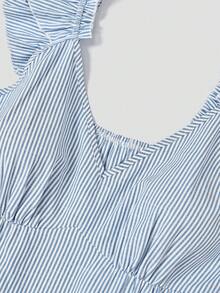 Franclia European Women Plus Size Striped Slimming V-Neck Flutter Sleeve Versatile Top Sweet Backless Sexy Tank Top - Blue and White - View 4