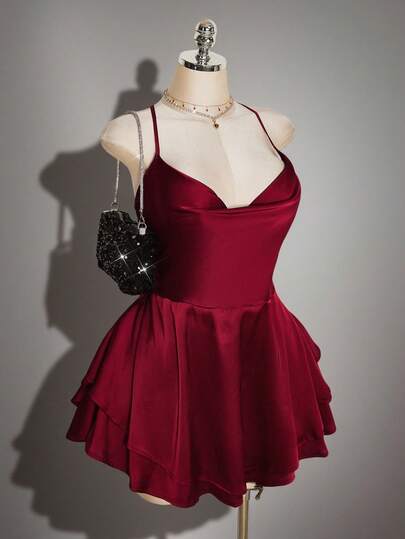 SHEIN ICON 大尺碼 Y2K 性感露背 V 領交叉綁帶洋裝