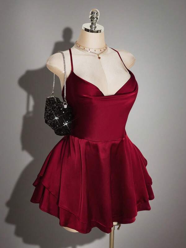 SHEIN ICON Plus Size Y2K Sexy Backless V-Neck Criss-Cross Tie Dress