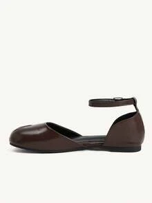 CUCCOO CHICEST 女款開趾踝帶扣環平底優雅棕色後跟芭蕾平底鞋 日常休閒鞋 - 深棕色 - 查看 4