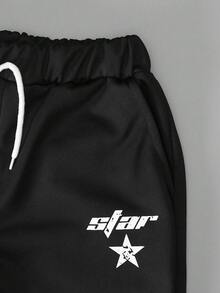 SHEIN 男童時尚休閒寬腿褲 鬆身長褲 鬆緊腰 - 黑色 - 查看 4