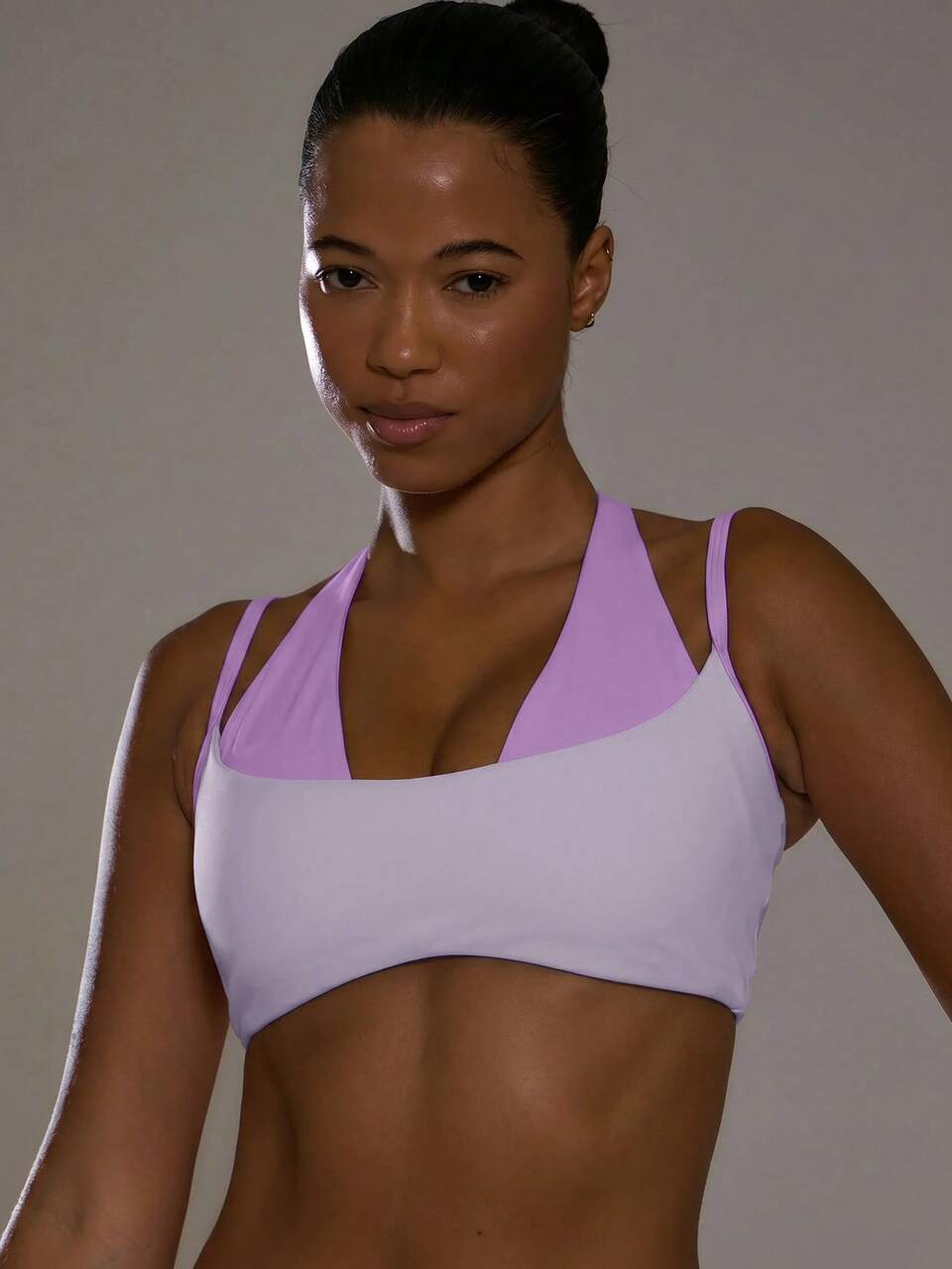 Contrast Layered Halterneck Sports Bra Sports Workout Gym Girly Pilates Fitness Daily Casual Cherry On Top