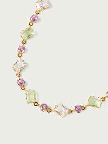Glisma 18k Gold-Plated Geometric Gemstone Small Fresh Chain Necklace Bracelet (Chain Randomly Cut) - Multicolor - View 8