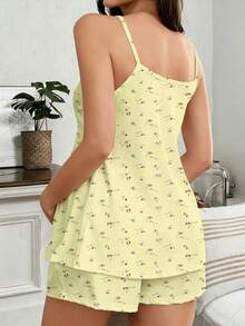 Moonlight&Mama Knitted Ribbed Ditsy Floral Lace V-Neck Camisole Maternity Pajama Set 2pcs - Multicolor - View 2