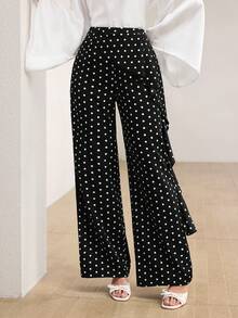 Graceveil Polka Dot Print Wavy Hem Elegant Fashionable French Style Long Pants - Black - View 5