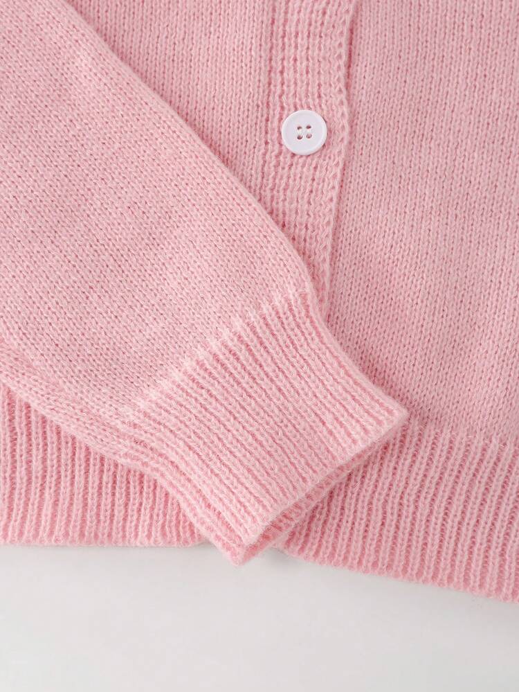 SHEIN Genkimix Kids Girls' Fashion Casual Fresh Short Hooded Knit Cardigan Sweater, Autumn/Winter - Multicolor - View 4