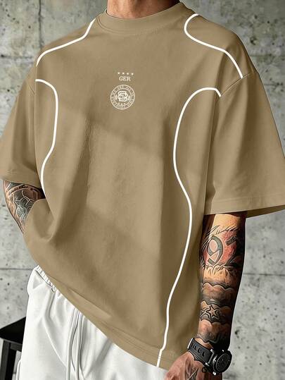 Sport MetroGents Men's Letter Print Short Sleeve Casual Fitness Sports T-Shirt