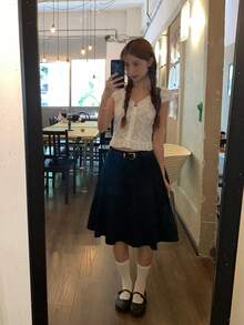 DAZY Women's Casual Pleated Korean Style Versatile Spring Summer Skirt School - Black - View 6
