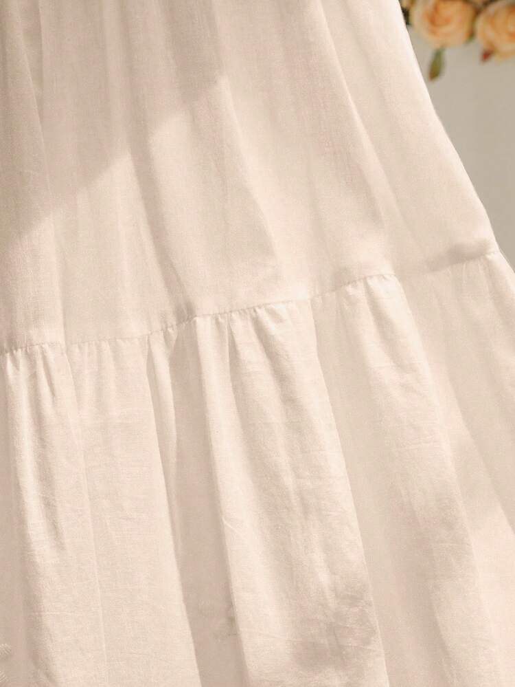 Modelyn Falda con cintura elástica y bordado de ojales para mujeres, primavera/verano - Albaricoque - Añade 6