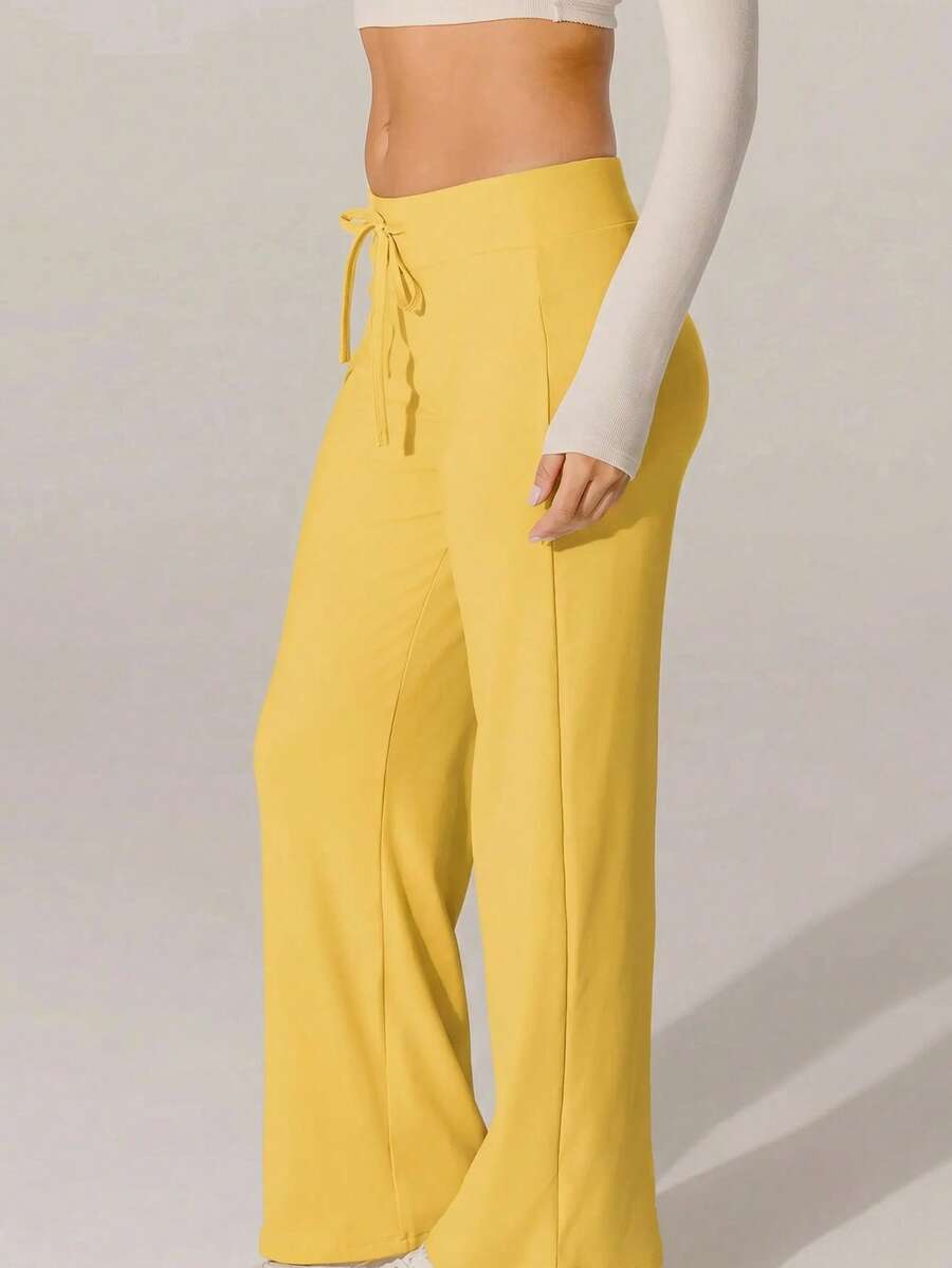 Aralina Off-White 柔軟針織紋理高腰居家休閒長褲 - 黃色 - 查看 1