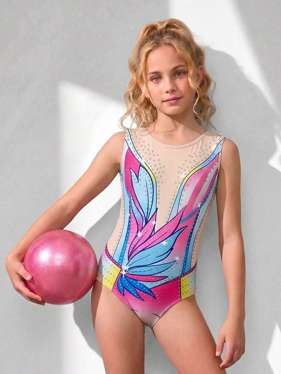 SHEIN Conjunto de ropa deportiva sin mangas con cuello redondo y bloques de color para niñas preadolescentes