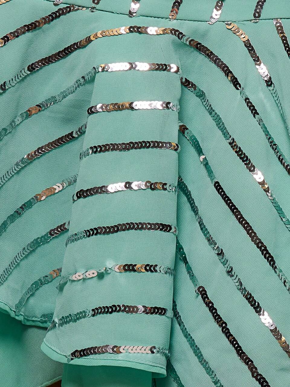 Teal Chiffon Sequin Tiered Ruffle Wrap Midi Skirt