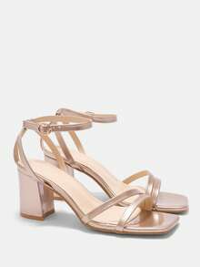 CUCCOO CURVES Plus Size Fashion Black Strap Classic Comfortable Ankle Strap High Heel Sandals For Christmas Wide Fit - Champagne 1 - View 5