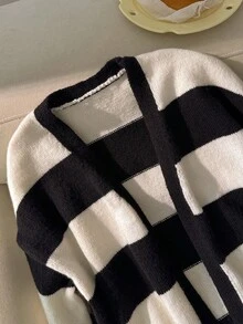 SHEIN 青少年女孩條紋長袖寬鬆休閒針織開襟衫 - 彩色 - 查看 3