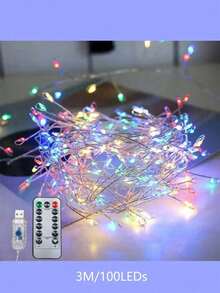 1PC 8-Function USB-Powered LED Firecracker Lights String, 50/100/200LEDS Twinkle Star Fairy Lights, Suitable For DIY Wreaths, Home Decor, Indoor/Outdoor Party Decoration,  Space Theme - متعدد الألوان - مشاهدة 18