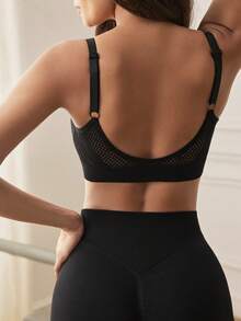 SHEIN Sports Women's Solid Color Minimalist Cropped Sports Tank Top For Running And Fitness - Black - View 5