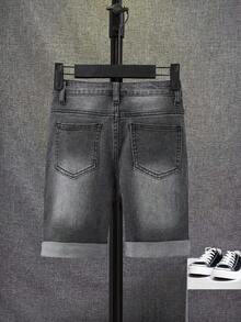 SHEIN Tween Boy Ripped Frayed Bleach Wash Denim Shorts - Grey - View 3