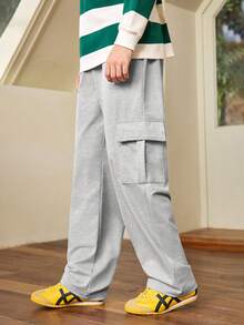 Whitmere 1pc Men's Solid Color Cargo Casual Sweatpants, Straight Leg Sweatpants For Daily Commute, Sports Training,  Loose Fit Sweatpants - Light Grey - View 5