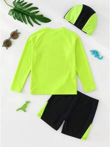 SHEIN Tween Boy Casual Fitted Video Game Glow-In-The-Dark Pattern Tankini 2 Pieces Swimsuit, Suitable For Spring/Summer, Beach Vacation Playful Pals Modest - Multicolor - View 7