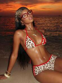 Vaytide Women Sexy Two Pieces Bikini, Leopard Print Boxers Design For Summer Beach Vacation - Multicolor - View 3