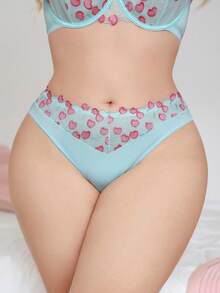 PetitDoll 大码女式心形刺绣图案休闲日常三角内裤 - 淺藍色 - 查看 3