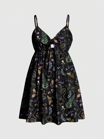 Goth Vestido de Talla Grande con Estampado de Mariposa Polilla Sol Luna Estrella Estilo Hippie Gótico Oscuro para Vacaciones con Cordones