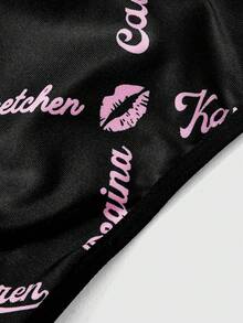 Mean Girls | ROMWE 甜美 Y2K 掛脖三角罩杯內衣與低腰內褲女款內衣套裝 - 黑色 - 查看 4