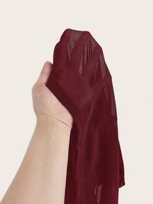 SHEIN BASICS 大尺碼女款時尚性感休閒透視上衣附內衣 夜間工作服 酒紅色 夏季 - 酒紅色 - 查看 5