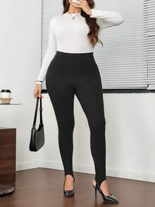 SHEIN LUNE Plus Size Stirrup Leggings - Black - View 5