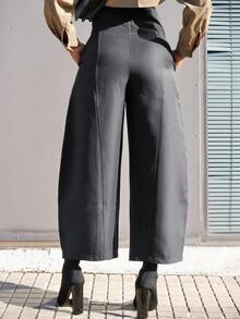 Yess Loren 高腰设计拉链休闲女裤，秋装，返校服 - 深灰色 - 查看 2