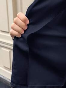 SHEIN 兒童青少年女孩休閒日常百搭純色百褶圓領前開扣短版七分袖秋季外套，返校季 - 藍色 - 查看 14