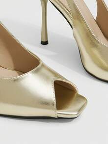CUCCOO SZL Spring And Summer New Square Toe Rear Strap Stiletto Temperament Commuter Sandals - Gold - View 5