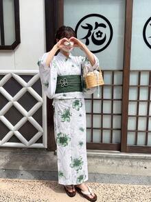 Irokai 日本女性传统印花和服浴衣 - 綠色 - 查看 1