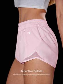 GLOWMODE 2.5" Stay Cool Quick-Dry Lightweight Zipper Pockets Reflective Strips Low Waist Active Running Shorts With Built-In Underwear Gym Workout - Pink - View 3