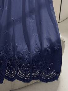 Modelyn 女款彈性腰圍鏤空刺繡裙，春夏季 - 寶藍色 - 查看 5
