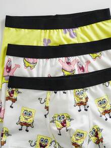 SpongeBob SquarePants | SHEIN Set de 3 calzoncillos tipo bóxer cómodos con cinta de contraste y diseño de dibujos animados lindos para niños pequeños - Blanco - Ver 5