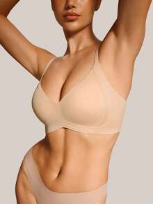 Barelissa Sutiã Sem Costura de Gel Macio com Suporte Sem Arame para Mulheres, Sutiã Push-Up com Suavização Lateral e Modelagem das Costas, 1 Peça - Caramelo - Visão 7