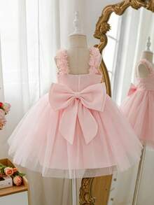 Glamorique Kids 女嬰優雅淡粉色公主風網紗洋裝 嬰兒花童婚禮生日派對正式蓬蓬禮服 大蝴蝶結 夏季款 - 粉色 - 查看 9