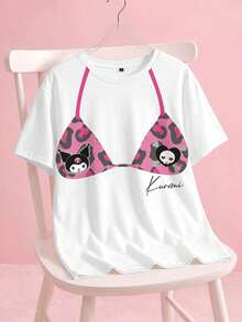 HELLO KITTY AND FRIENDS | SHEIN 大尺碼女款胸罩印花圓領短袖休閒T恤 - 白色 - 查看 3