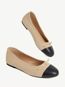 CUCCOO CHICEST Spring And Summer New Suede Color Matching Bow Round Toe Mary Jane Women Flat Shoes Khaki Splicing Black Fashion Retro Commuter Party - Khaki - View 4