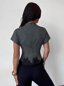 Firerie 夏季抓皺領不對稱袖側腰抓皺顯瘦通勤杏色竹麻布女款襯衫，四季皆宜 - 灰色 - 查看 5