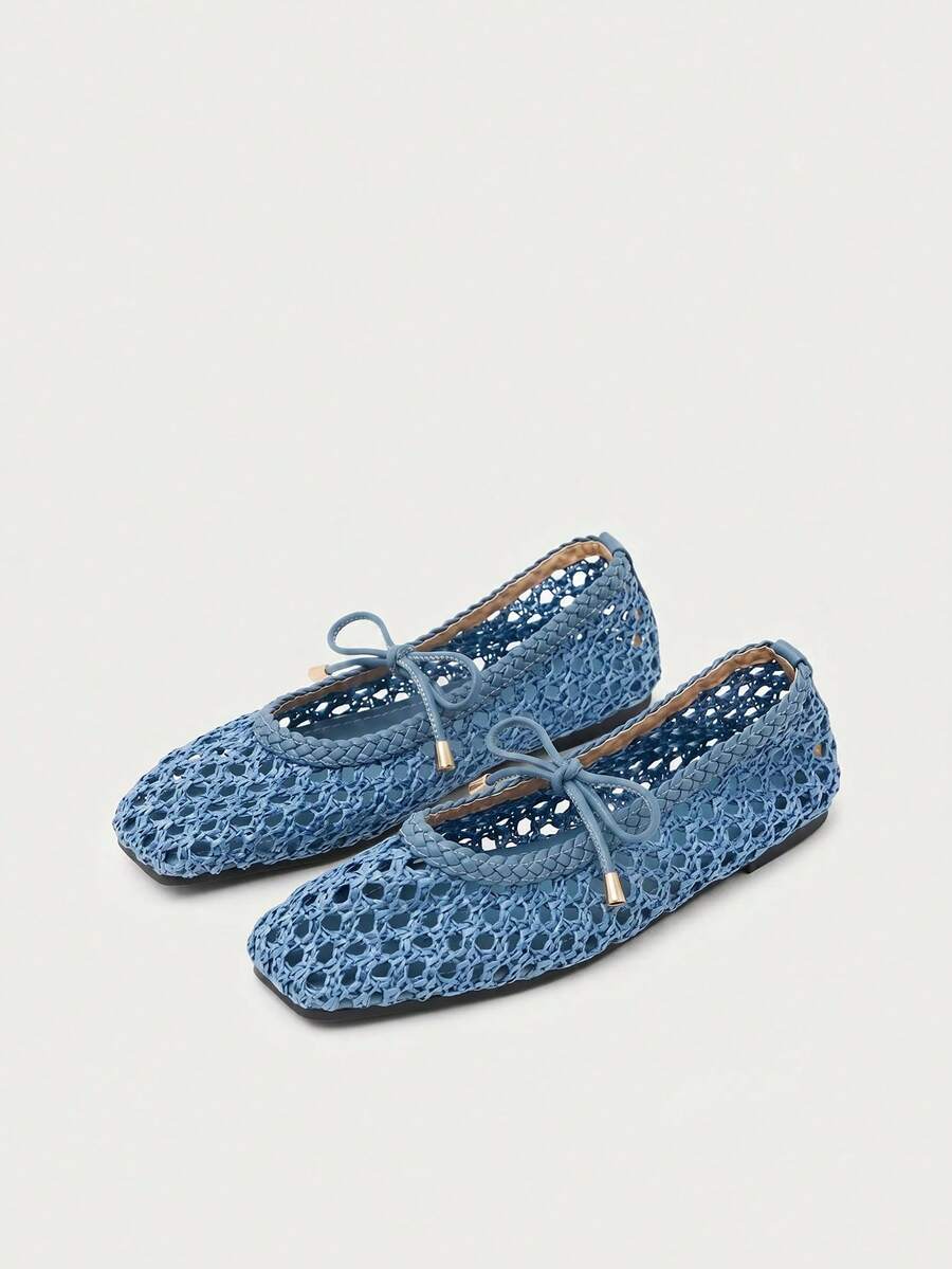 Nöista A Fashionable Blue Ballet Flat, Featuring Breathable Woven Design And Delicate Bow Decoration, Exuding A Fresh And Feminine Style - Dusty Blue - View 1