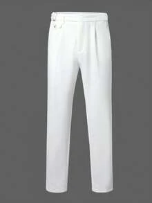 Calvornis Men's White Business Casual Suit Trousers With Sophisticated Design, Suitable For Spring And Summer High Waisted Dress Pants, Formal, Ceremony - White - View 6