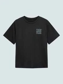 Modcrash Plus Size Men Slogan "Conquer Fear" Print Street Style Round Neck Short Sleeve T-Shirt - Black - View 3