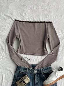 DAZY Solid Color Round Neck Fitted Short Sleeve Base Layer T-Shirt For Women - Coffee Brown - View 2