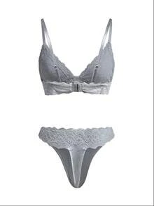 Ocili Leisure Grey Minimalist Basic Color Pure Cotton Comfortable Soft Casual 100%Luowen Pure Cotton ChicAutumn Low Waist Thong Women's Underwear Set - Grey - View 9