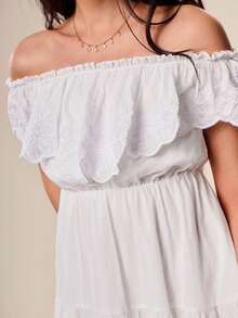 Willow Rêve Women's White Embroidered Ruffle Trim Bandeau Mini Dress, Romantic Cottage Core Vacation Style, Boho, Valentine's Day, Elegant Short, Summer Dresses - White - View 2