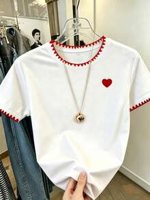 EMERY ROSE Plus Size Women's Embroidered Trim Short-Sleeve Casual T-Shirt - Multicolor - View 5